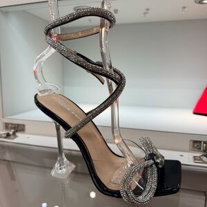 Public Desire Black and Silver Strappy Heels
